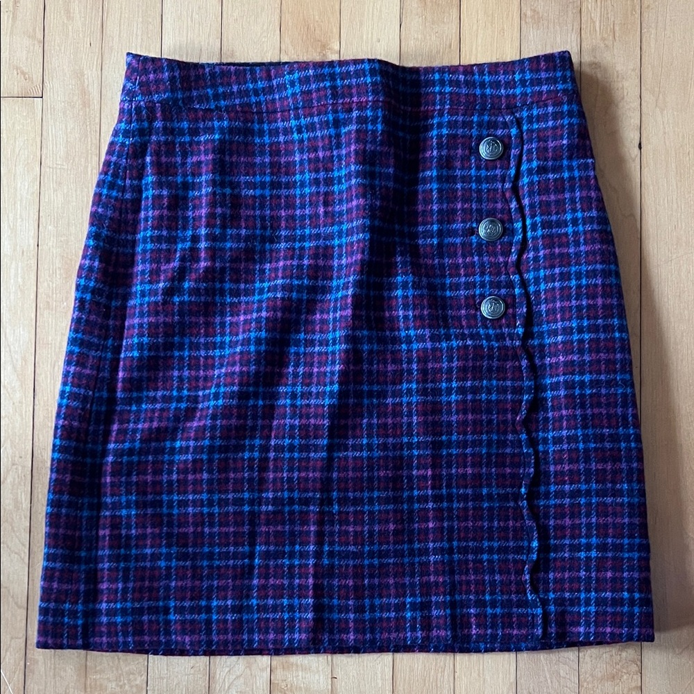 Talbots Plaid Button-Accent Skirt - Blue and Purple